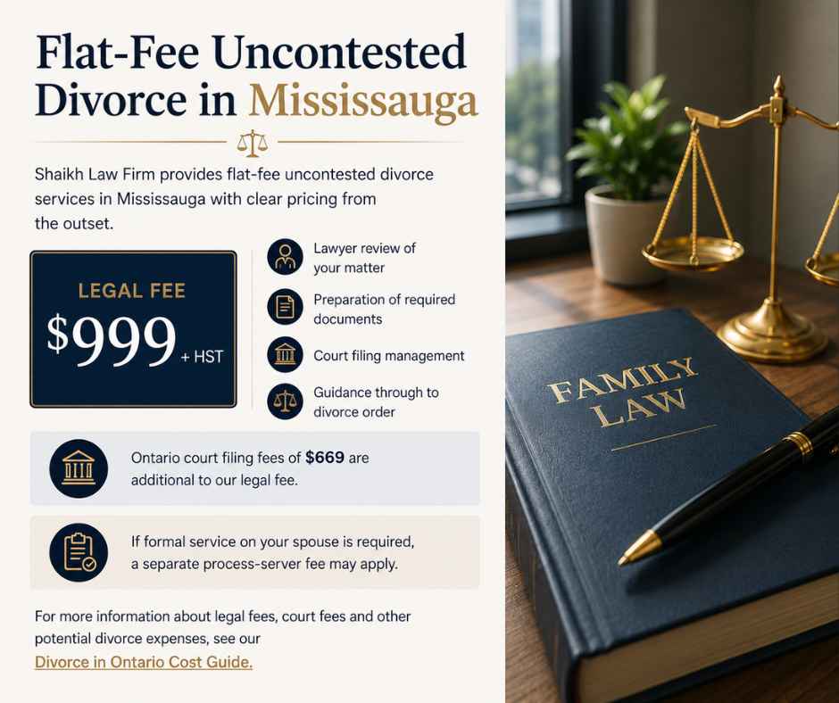 Flat-fee uncontested divorce lawyer in Mississauga with $999 legal fee information