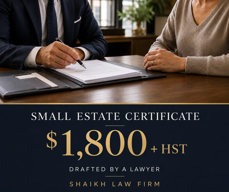 lawyer fees for small estate certificate fee in ontario $1800 + HST